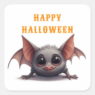 Cute Baby Bat With Big Eyes Happy Halloween Friend Square Sticker