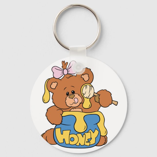 Cute Baby Bear and Honey Key Ring (Front)