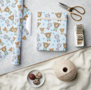Cute Baby Bear And Zebra Wrapping Paper