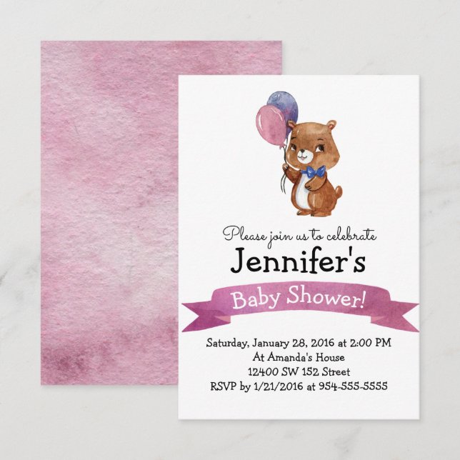 Cute Baby Bear Baby SHOWER Party Invitation (Front/Back)