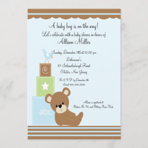 Cute Baby Bear Blocks Boy Baby Shower Invitation