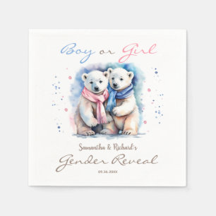 Cute Baby Bear Boy or Girl Winter Gender Reveal Napkin