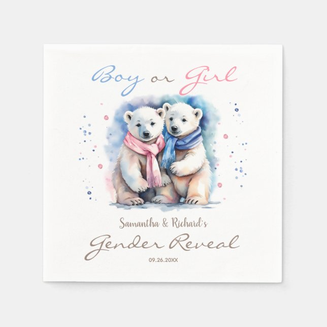 Cute Baby Bear Boy or Girl Winter Gender Reveal  Napkin (Front)