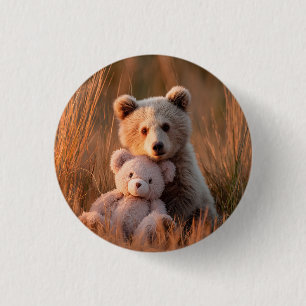 Cute Baby Bear Cub Hugging a Teddy Bear 3 Cm Round Badge