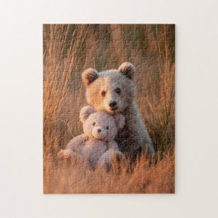 Cute Baby Bear Cub Hugging a Teddy Bear Jigsaw Puzzle
