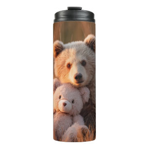 Cute Baby Bear Cub Hugging a Teddy Bear Thermal Tumbler