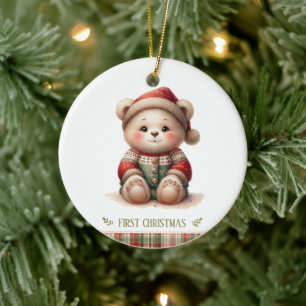 Cute Baby Bear First Christmas Keepsake Photo Ceramic Tree Decoration