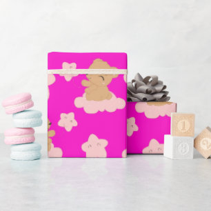 Cute Baby Bear Floating On A Cloud Wrapping Paper