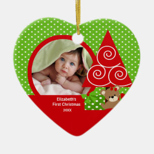 Cute Baby Bear Girl Photo First Christmas Ornament