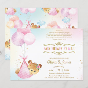 Cute Baby Bear Girl Virtual Baby Shower by Mail Invitation