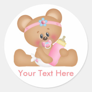 Cute Baby Bear Girl with Custom Text Classic Round Sticker