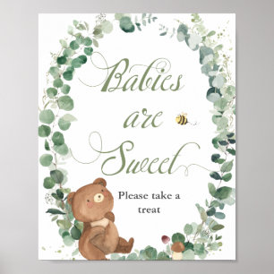 Cute Baby Bear Greenery Babies are Sweet Treat Poster
