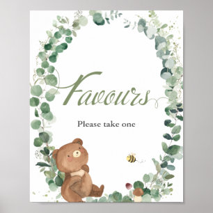 Cute Baby Bear Greenery Favours Please Take One Poster