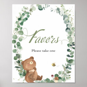 Cute Baby Bear Greenery Favours Please Take One Poster