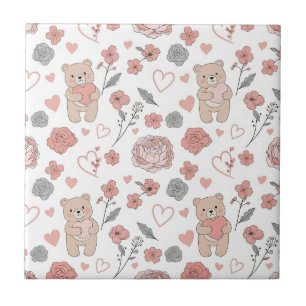 Cute Baby Bear Hearts Pattern Tile
