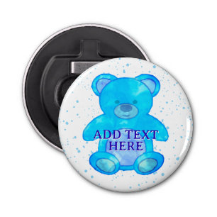 Cute Baby Bear In Blue Custom Text Bottle Opener