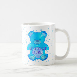 Cute Baby Bear In Blue Custom Text Coffee Mug
