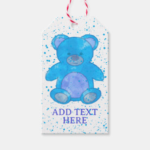 Cute Baby Bear In Blue Custom Text Gift Tags