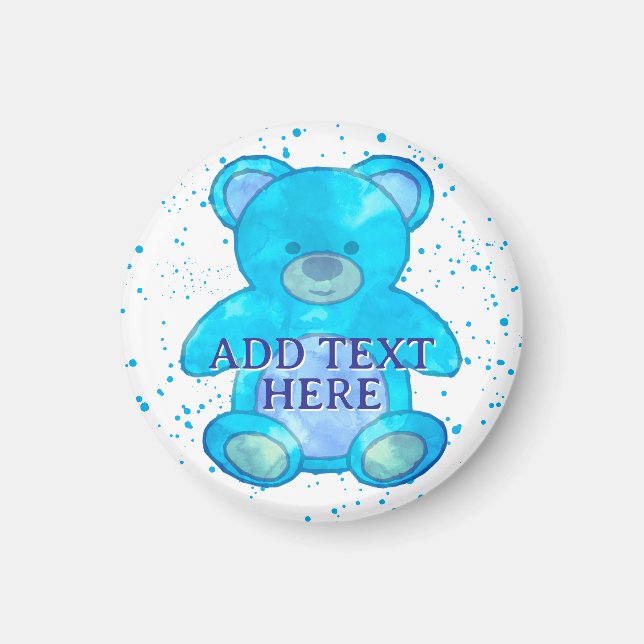 Cute Baby Bear In Blue Custom Text Magnet (Front)