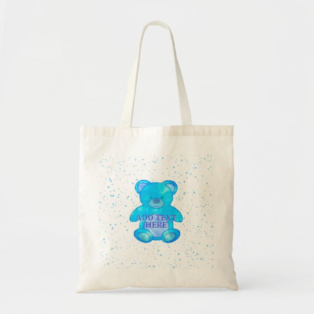 Cute Baby Bear In Blue Custom Text Tote Bag (Front)