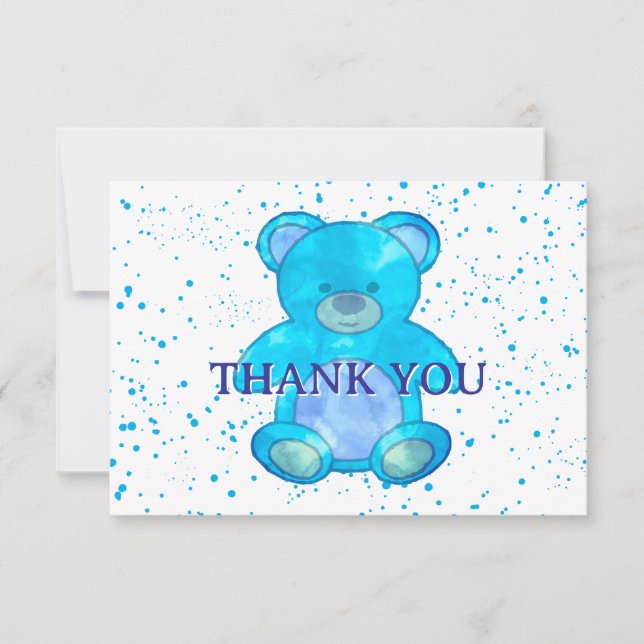 Cute Baby Bear In Blue Custom Thank You Card (Front)
