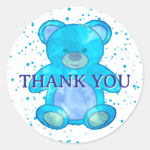 Cute Baby Bear In Blue Custom Thank You Classic Round Sticker