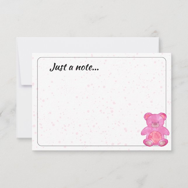 Cute Baby Bear In Pink Custom Just a Note Card (Front)