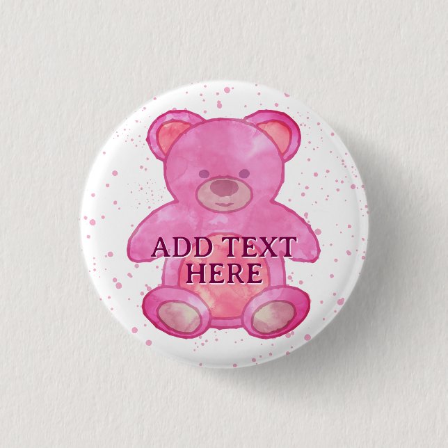 Cute Baby Bear In Pink Custom Text 3 Cm Round Badge (Front)