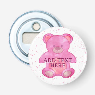 Cute Baby Bear In Pink Custom Text Bottle Opener