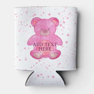 Cute Baby Bear In Pink Custom Text Can Cooler