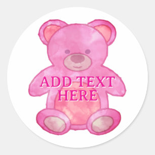 Cute Baby Bear In Pink Custom Text Classic Round Sticker