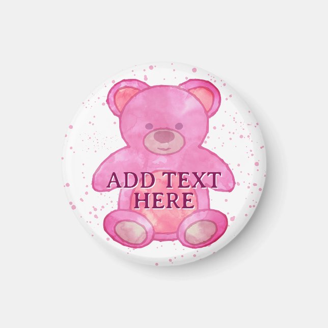 Cute Baby Bear In Pink Custom Text Magnet (Front)