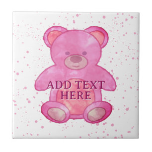 Cute Baby Bear In Pink Custom Text Tile