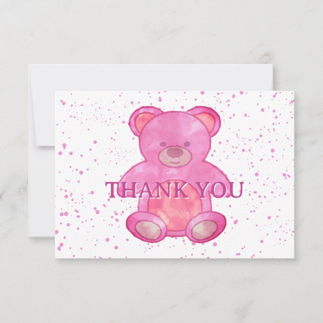 Cute Baby Bear In Pink Custom Thank You Card (Front)