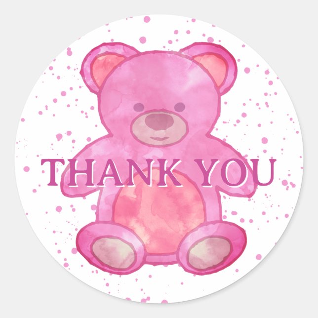 Cute Baby Bear In Pink Custom Thank You Classic Round Sticker (Front)