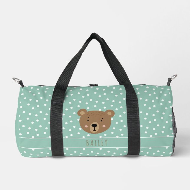 Cute baby bear modern blue duffle bag (Front)
