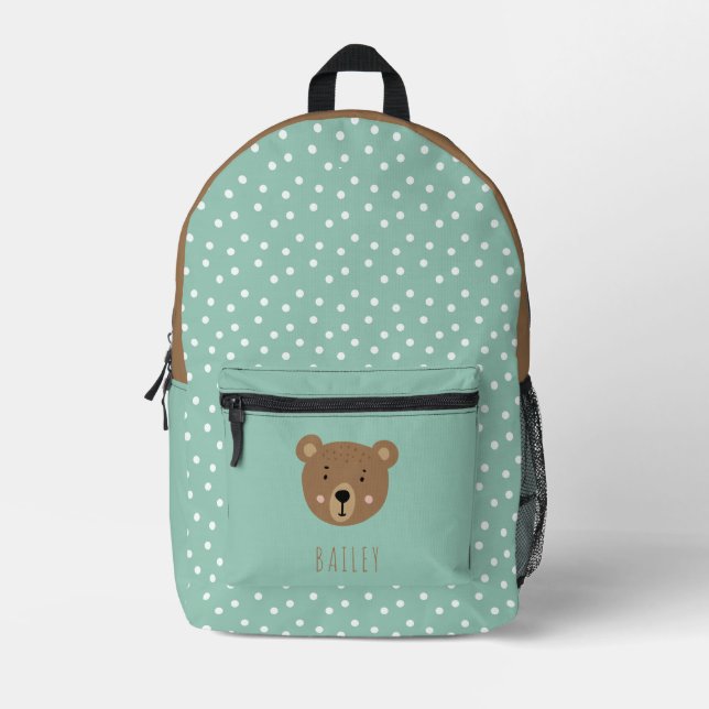 Cute baby bear modern blue kids printed backpack (Front)