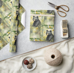 Cute Baby Bear Neutral Personalised Birthday Wrapping Paper