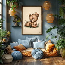 Cute Baby Bear Nursery Art Scandinavian Minimal