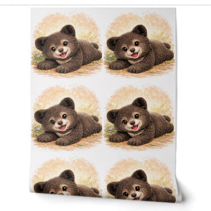 Cute Baby Bear Pattern Wallpaper Nursery Kids