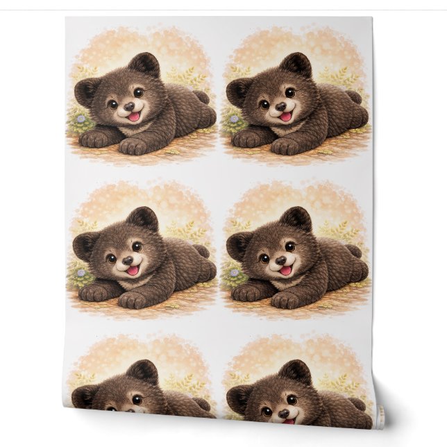 Cute Baby Bear Pattern Wallpaper Nursery Kids (Unrolling)