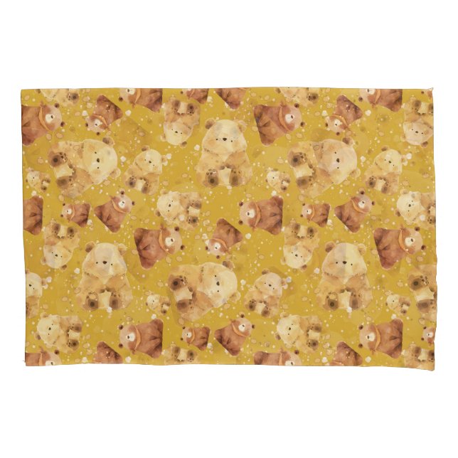 Cute Baby Bear Pattern Yellow Pillowcase (Front-Left)