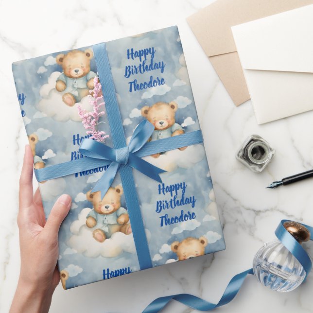 Cute Baby Bear Personalised Boys Birthday Wrapping Paper (Gifting)