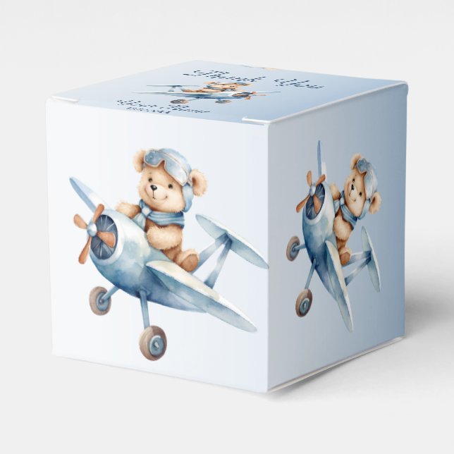 Cute Baby Bear Pilot Blue Aeroplane Beautiful Favour Box (Front Side)