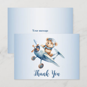 Cute Baby Bear Pilot Blue Aeroplane Beautiful Thank You Card