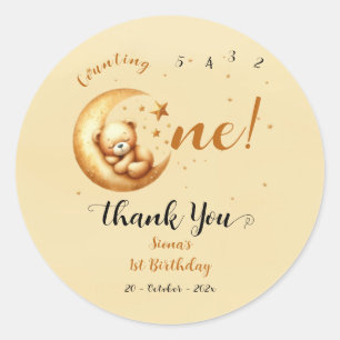 Cute Baby Bear Sleeping On The Moon 1st Birthday Classic Round Sticker