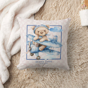 Cute Baby Bear & Toy Aeroplane Nursery  Cushion
