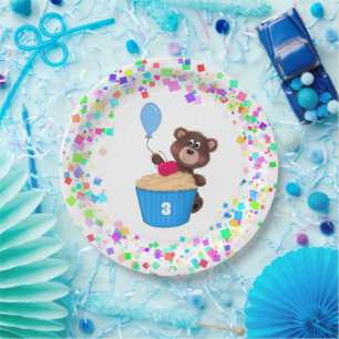 Cute Baby Bear Vanilla Cupcake Birthday Paper Plate