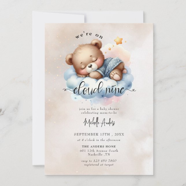 Cute Baby Bear | Watercolor Boy Baby Shower Invitation (Front)