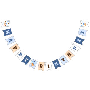 Cute baby bear with balloons bunting